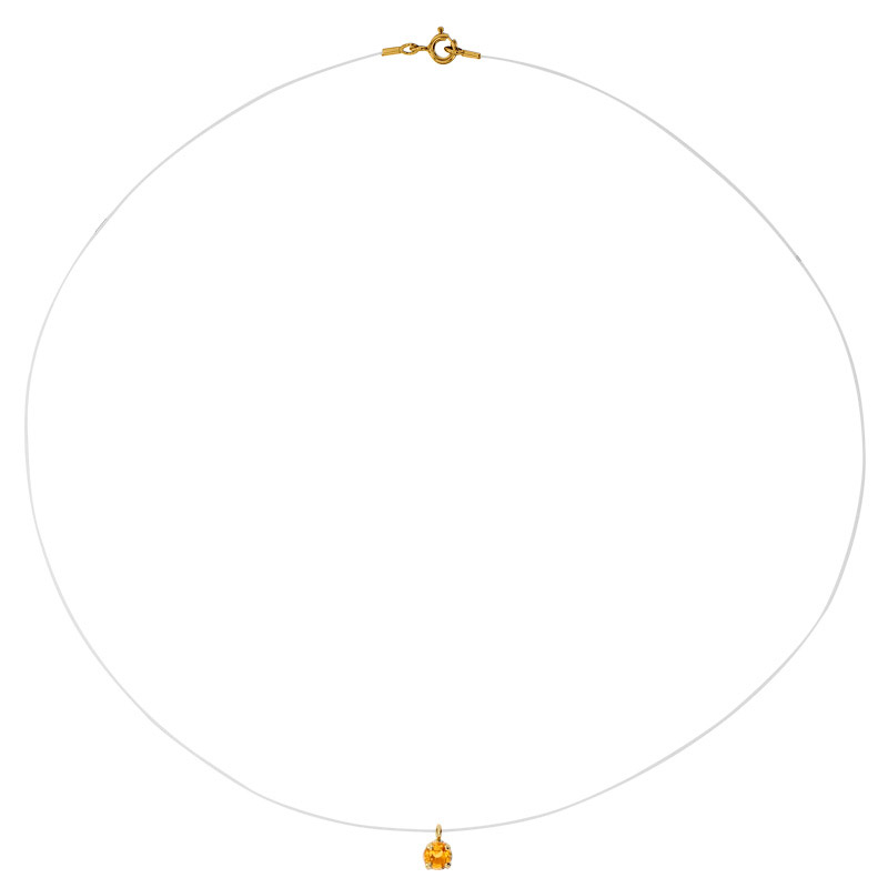 Collier nylon Or 750/1000 et Citrine serti griffes 4mm