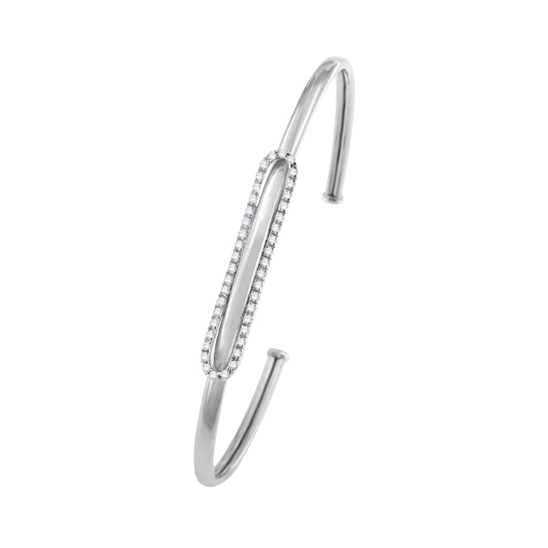 Bracelet jonc ovale 42 diamants HSI 0,50ct, Or blanc 750/1000