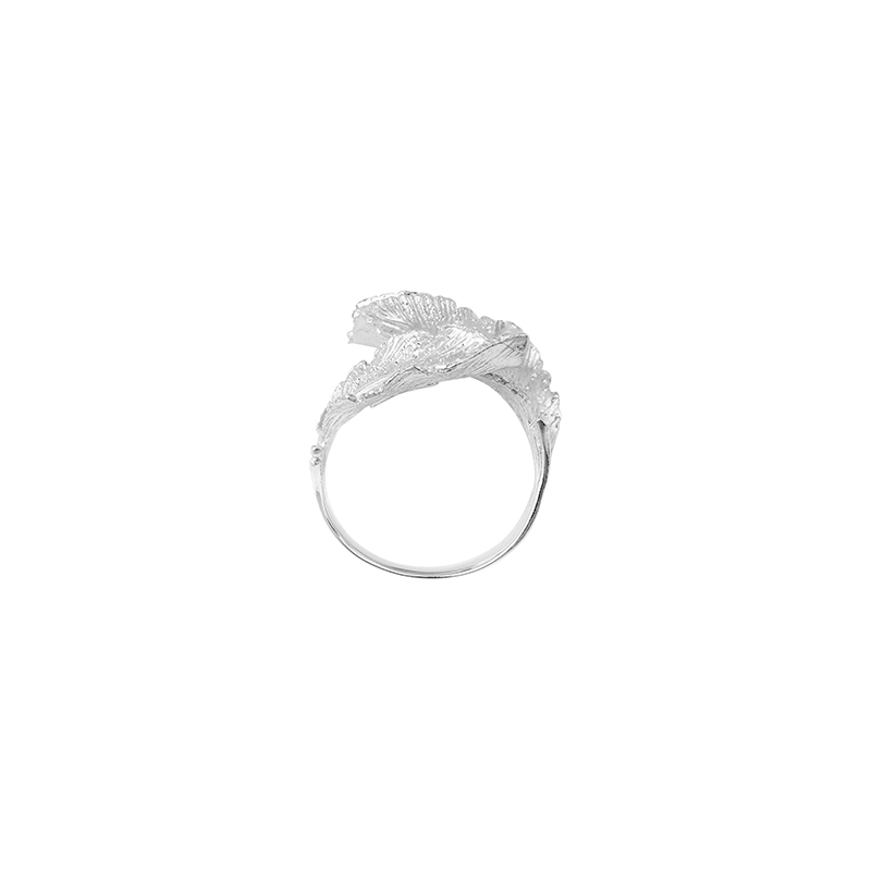 Bague 2 feuilles croisées en argent 925/1000 platiné