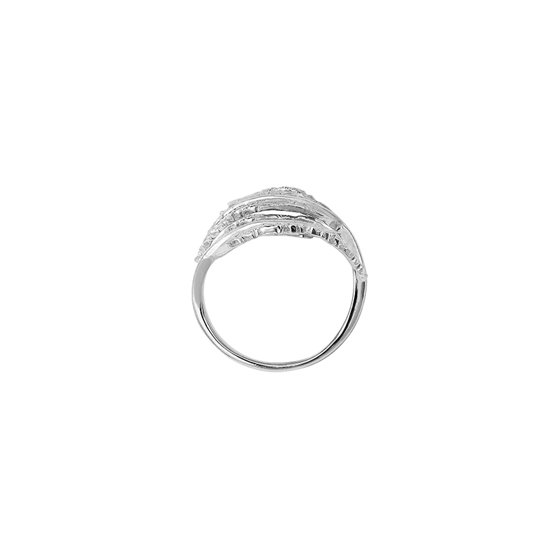 Bague 2 feuilles croisées ajourées en argent 925/1000 platiné