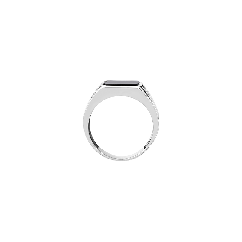Chevalière onyx, pierre carrée extra plate, corps strié, argent 925/1000