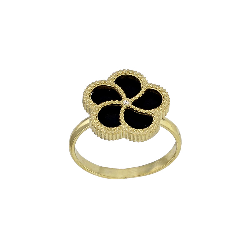 Bague forme fleur orné de nacre et cristal en argent 925/1000 doré