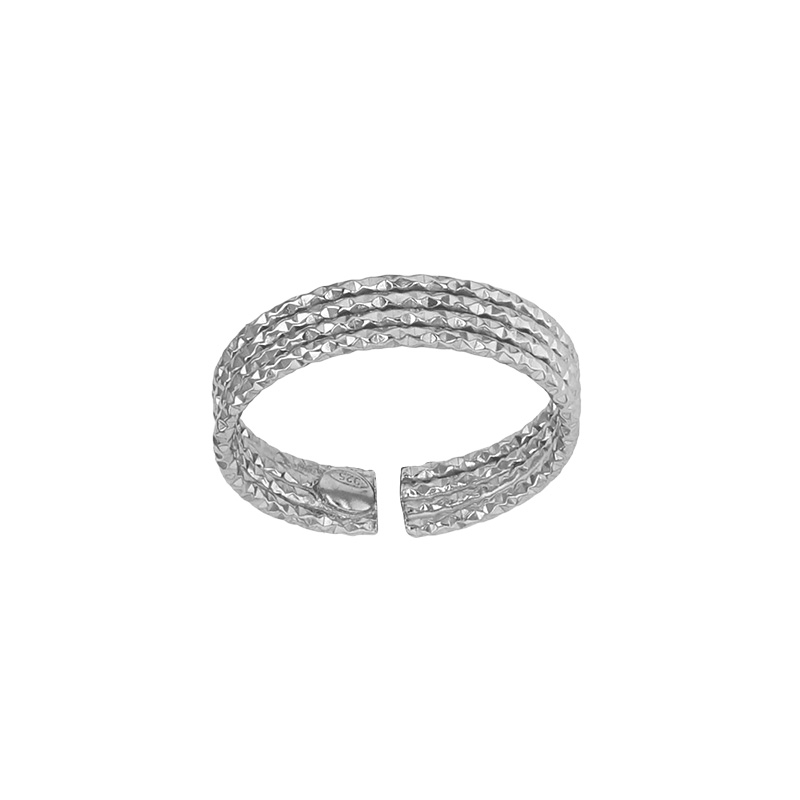 Bague réglable 4 rangs aspect diamantée, taille 52 - 54 en argent 925/1000 rhodié