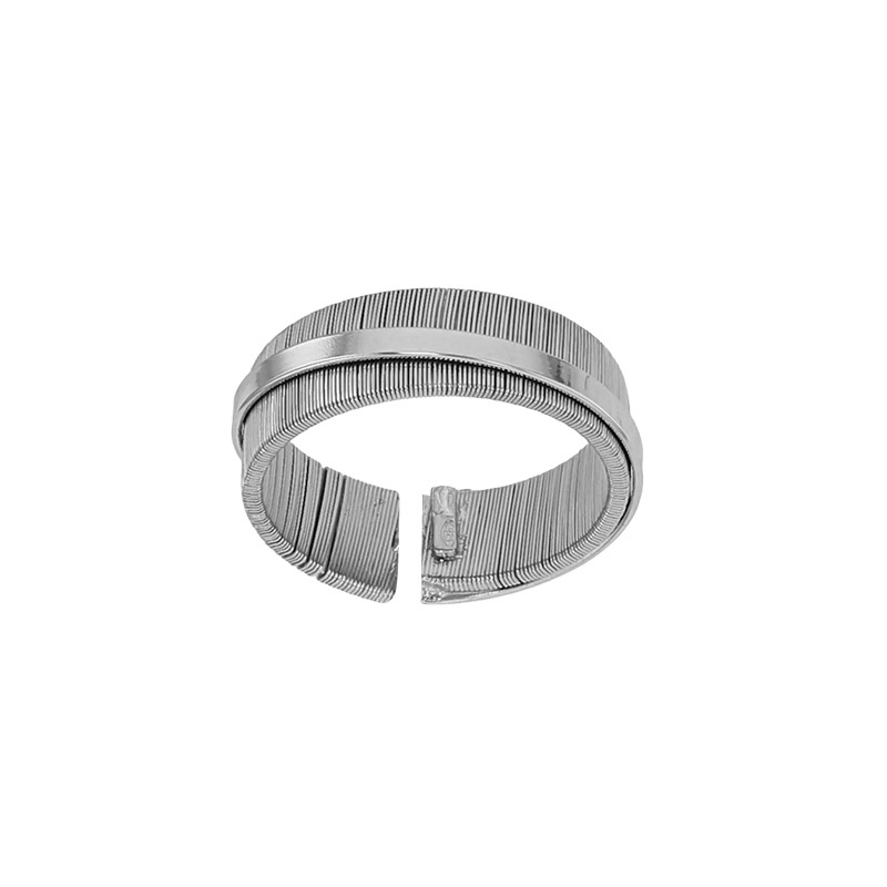Bague large ouverte aspect ciselé et lisse en argent 925/1000 rhodié