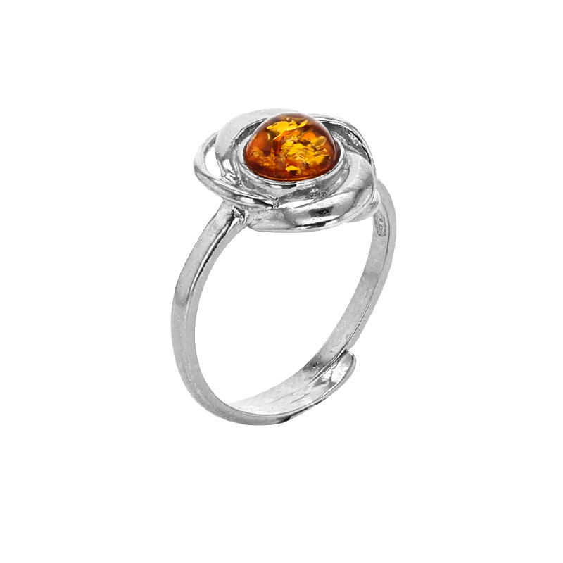 Bague réglable en ambre à armature entrelacée en argent 925/1000 rhodié