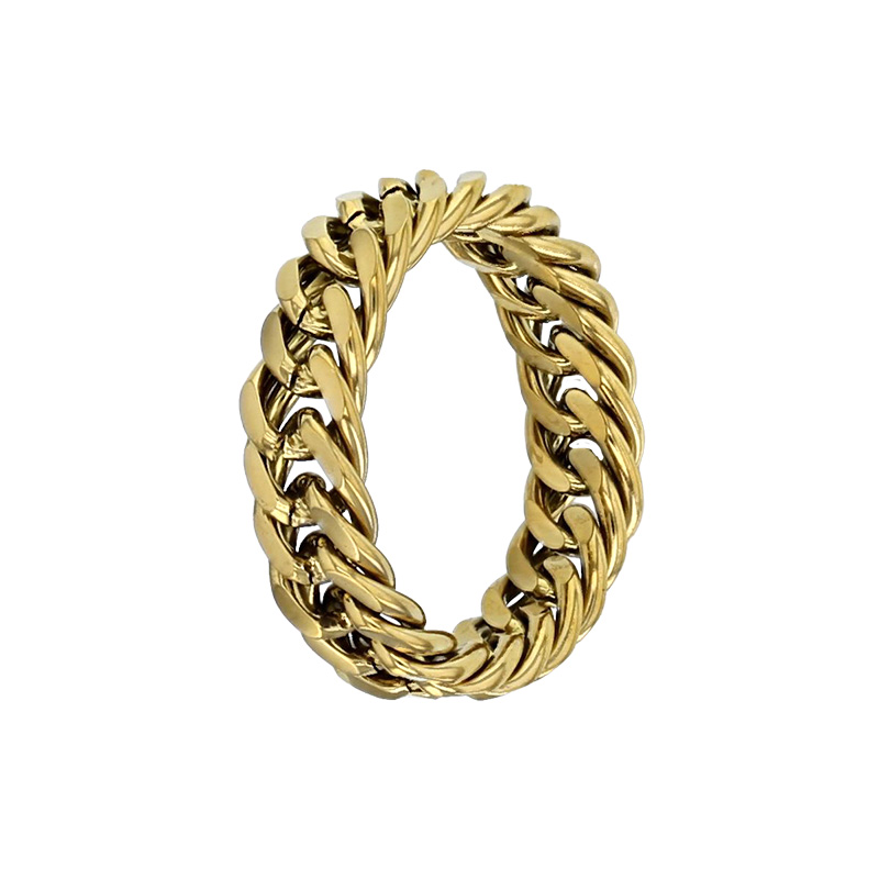 Bague maille gourmette en acier doré