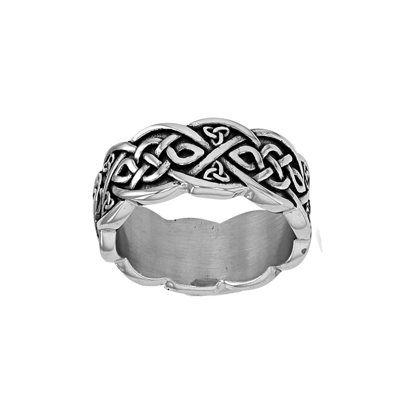 Bague large motif noeuds celtiques en acier
