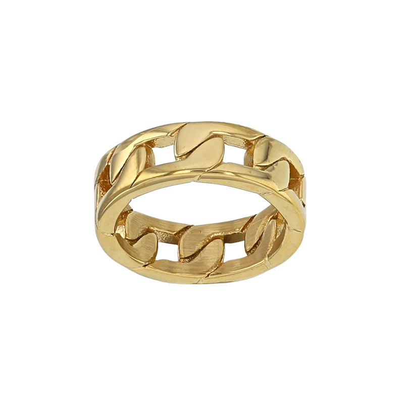 Bague large maille entrelacé en acier doré