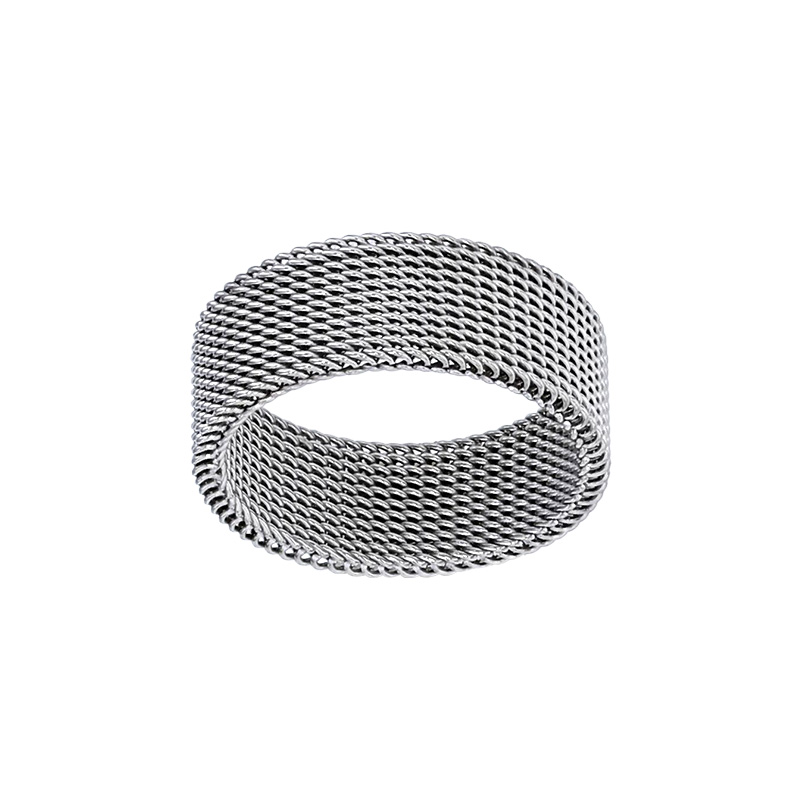 Bague large maille milanaise souple en acier