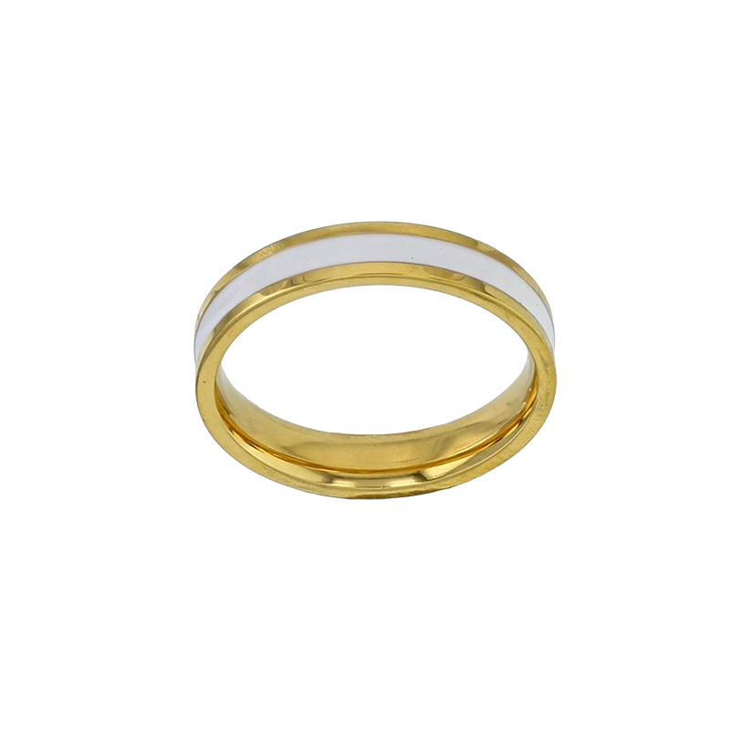Bague fine ornée d'émail blanc en acier doré