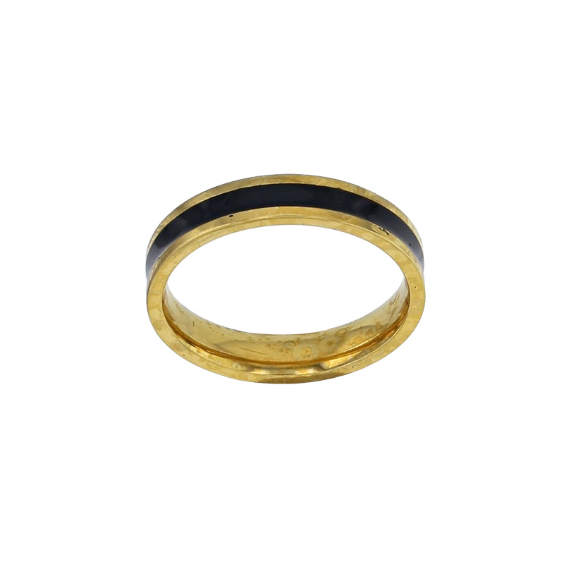 Bague fine ornée d'émail blanc en acier doré
