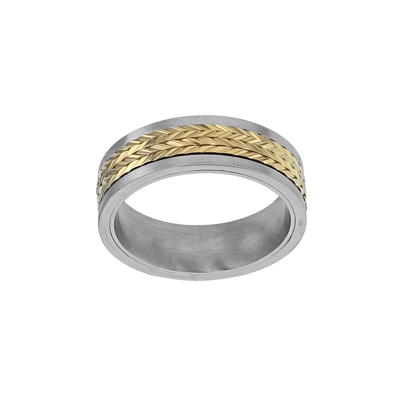 Bague rotative motif épis en acier doré et acier