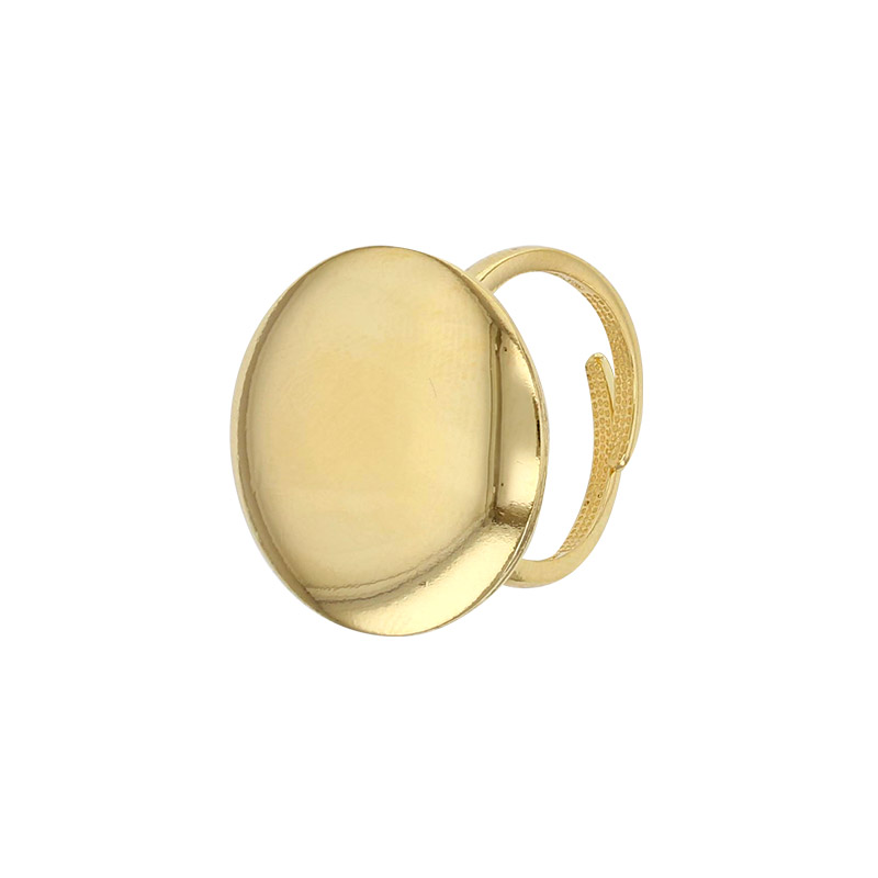 Bague ronde et bombée, réglable, argent 925/1000 doré