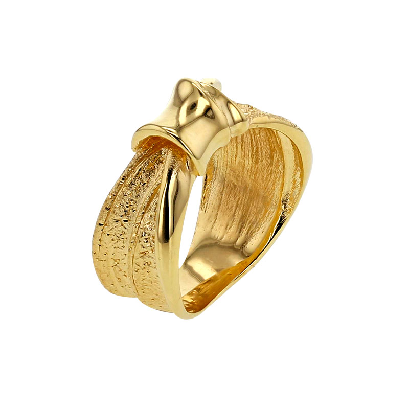 Bague torsadée asymétrique, aspect martelé, argent 925/1000 doré