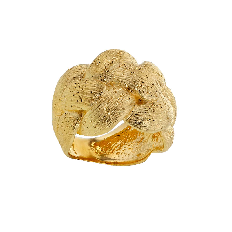 Bague large tressée aspect pailleté, argent 925/1000 doré