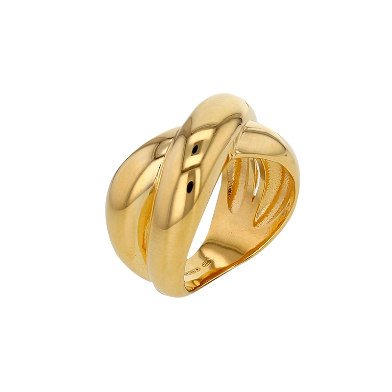 Bague 2 rangs entrelacés, argent 925/1000 doré