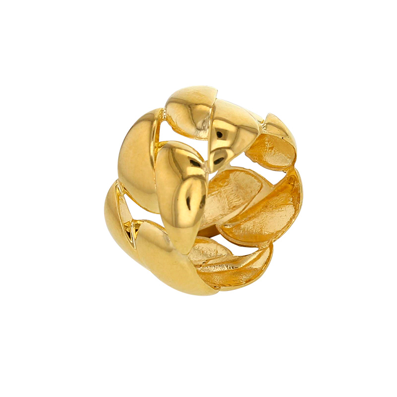 Bague large tressée et ajourée, argent 925/1000 doré