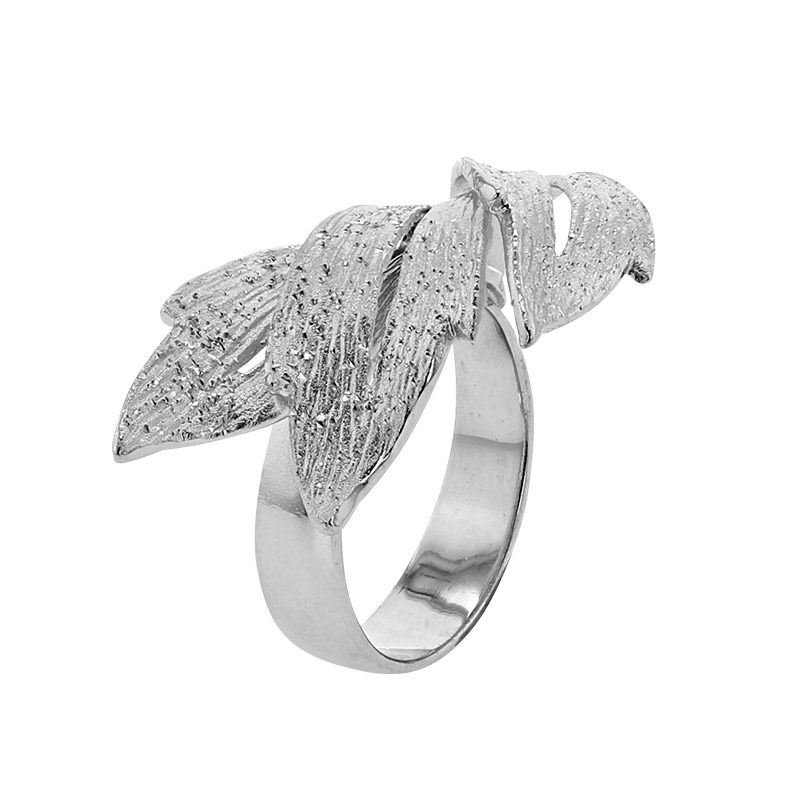 Bague 3 feuilles aspect ciselé, argent 925/1000 rhodié