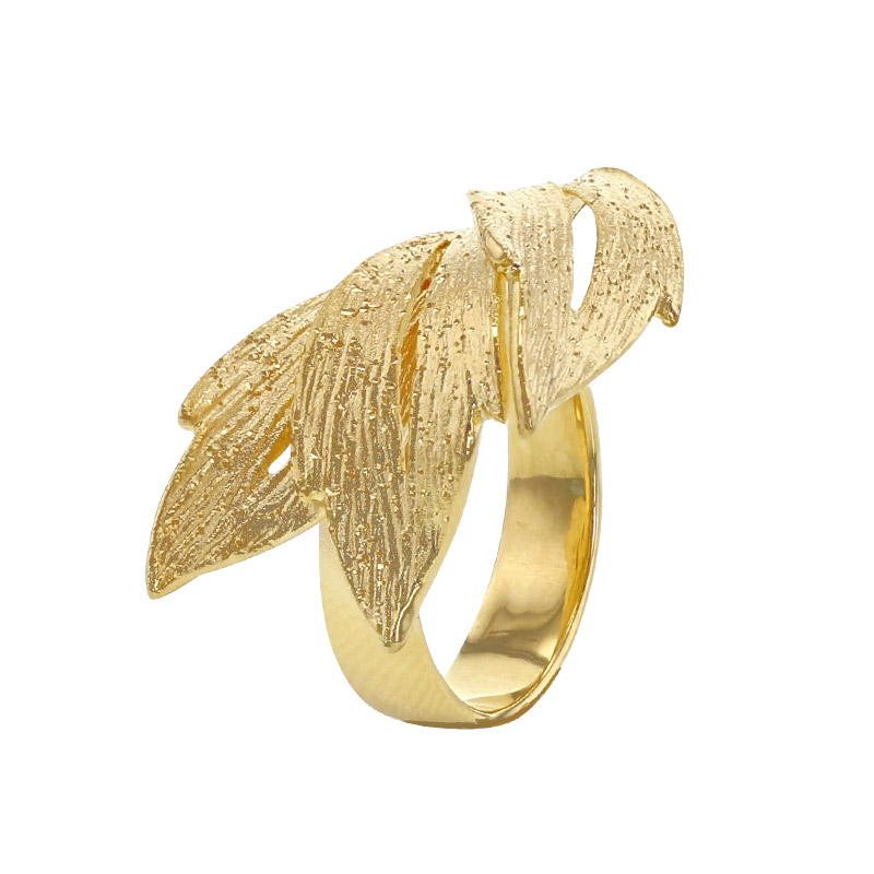 Bague 3 feuilles aspect ciselé, argent 925/1000 rhodié