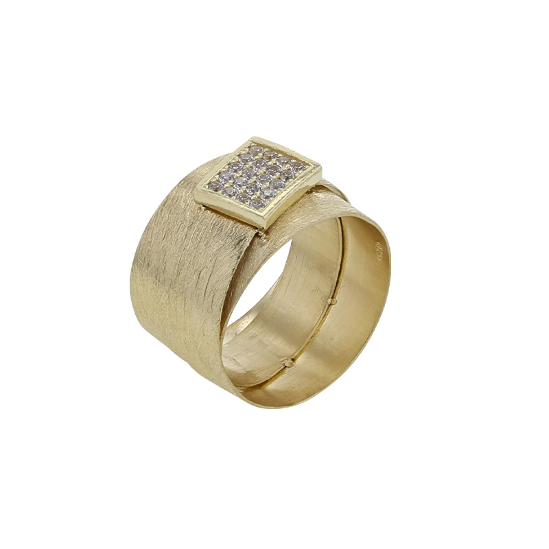 Bague aspect brossé avec oxydes en argent 925/1000 doré