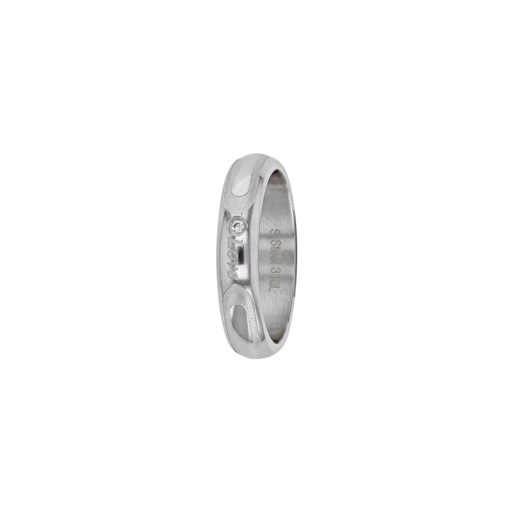 Bague acier Live Love Laugh avec oxydes de zirconium