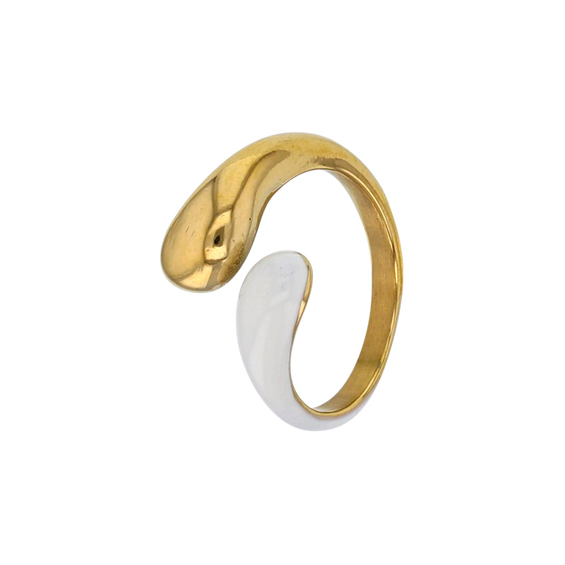 Bague forme goutte en émail blanc et acier doré