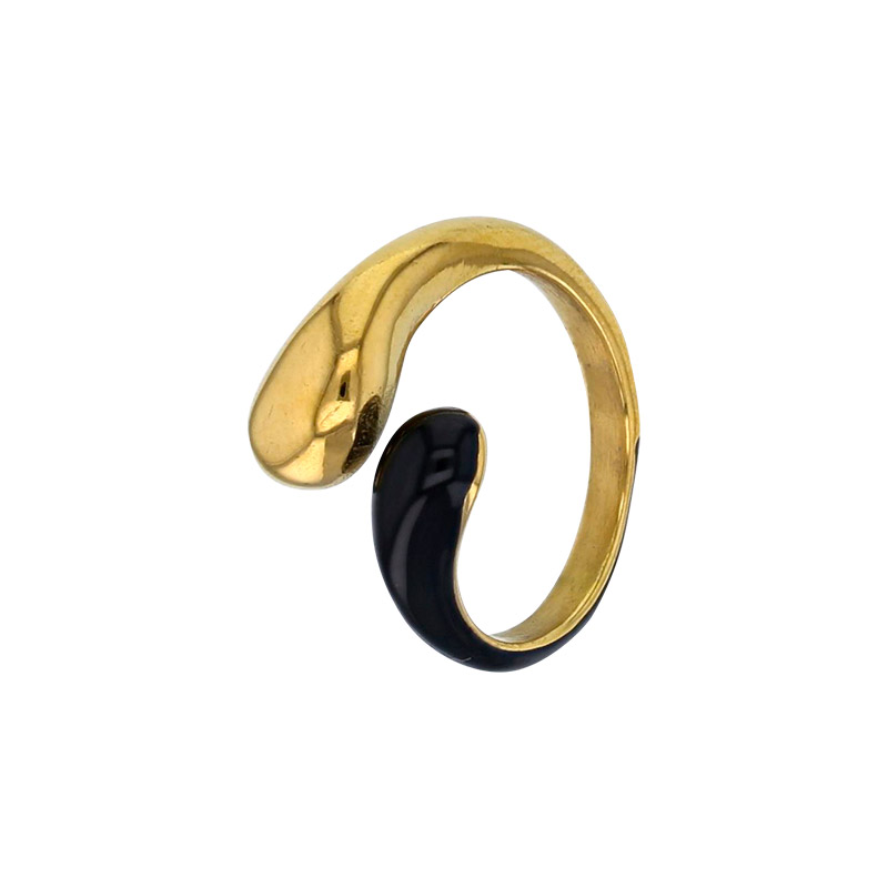Bague forme goutte en émail blanc et acier doré