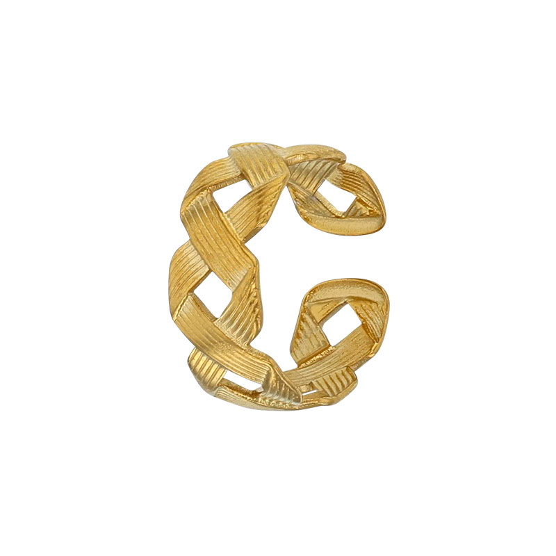 Bague tressée ajourée en acier doré