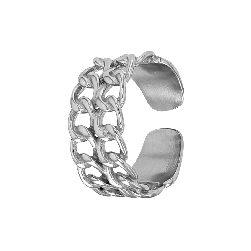 Bague double rang motif maille gourmette ajourée en acier