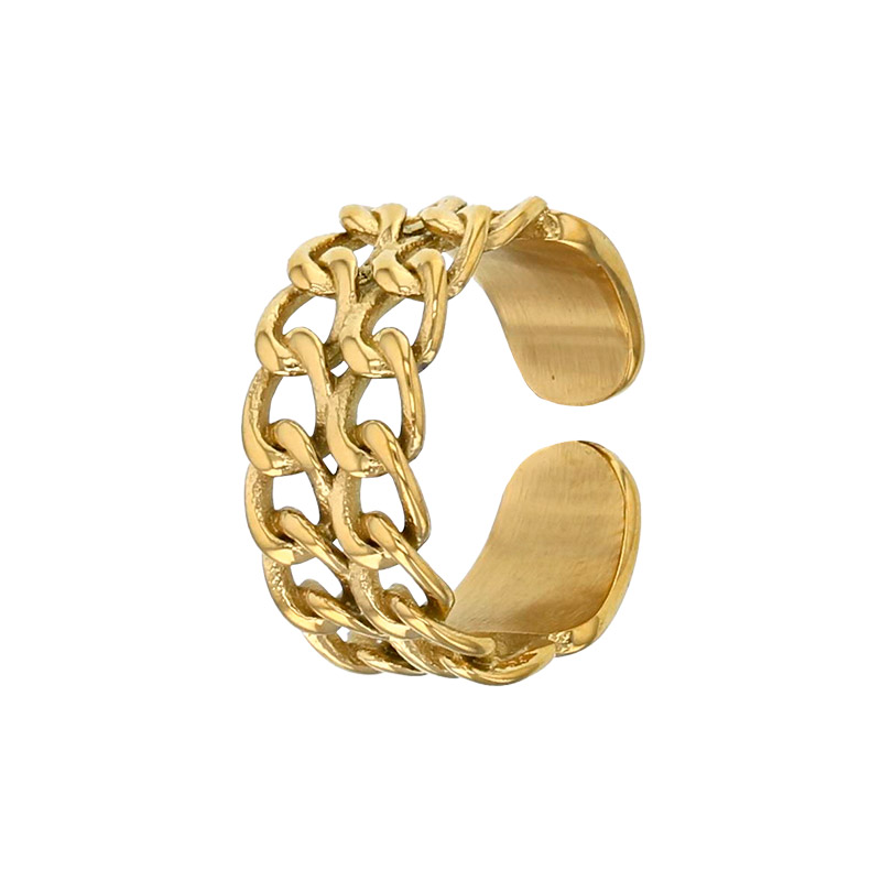 Bague double rang motif maille gourmette ajourée en acier