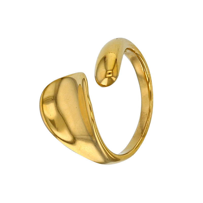 Bague forme goutte creuse en acier doré