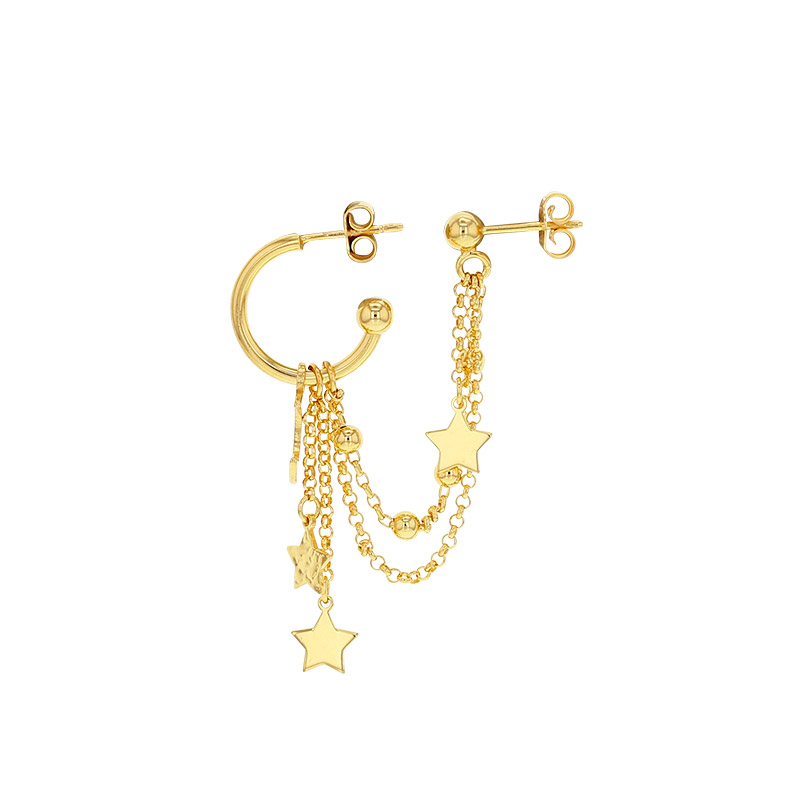 Boucle mini chaînes, demi-créole lune, étoiles et boules argent 925/1000 doré (à l'unité)