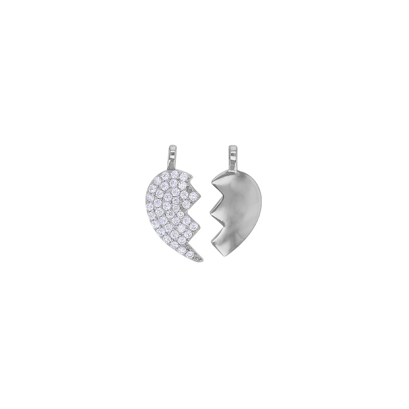 Pendentif coeur sécable lisse et pavé d'oxydes, argent 925/1000