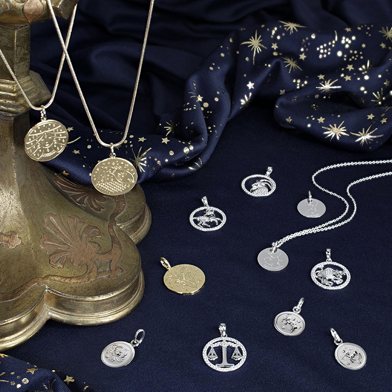 Pendentif zodiaque Bélier avec étoiles, argent 925/1000 platiné