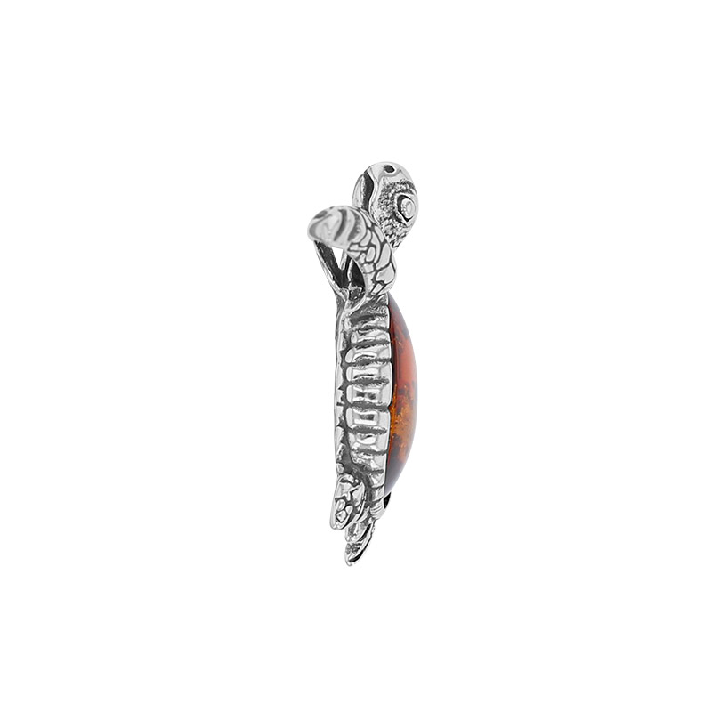 Pendentif tortue en argent 925/1000 vieilli et ambre cognac