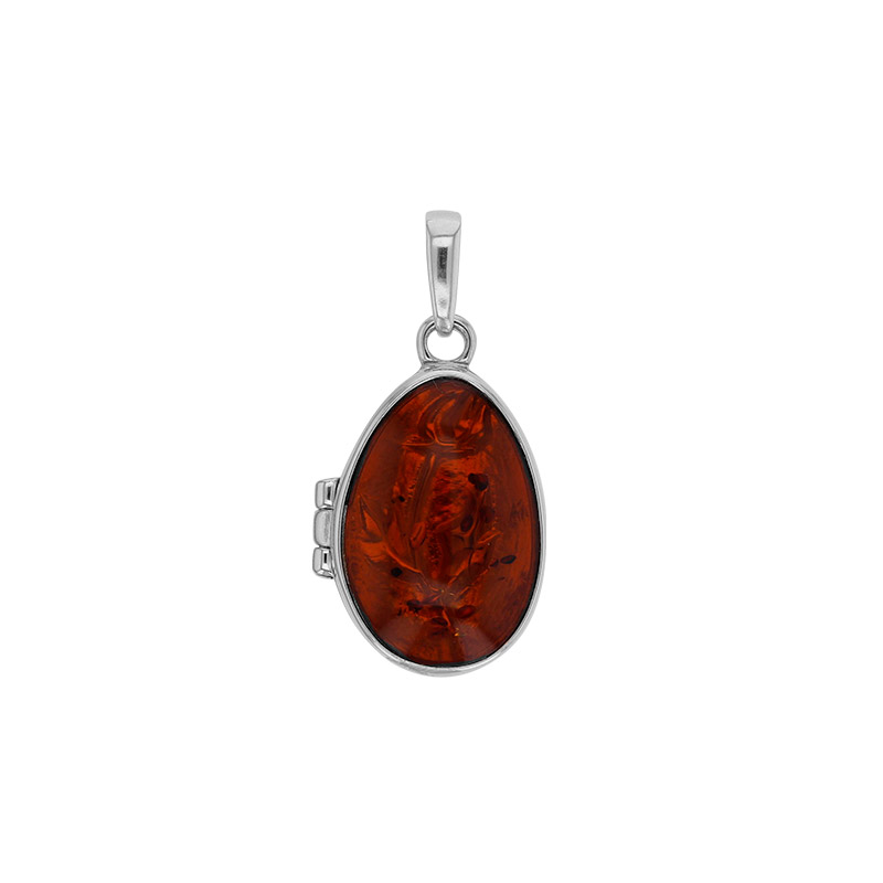 Cassolette forme poire ambre cognac en argent 925/1000