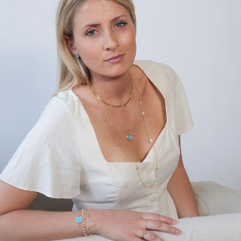Collier en argent 925/1000 doré forme ronde avec turquoise reconstituée