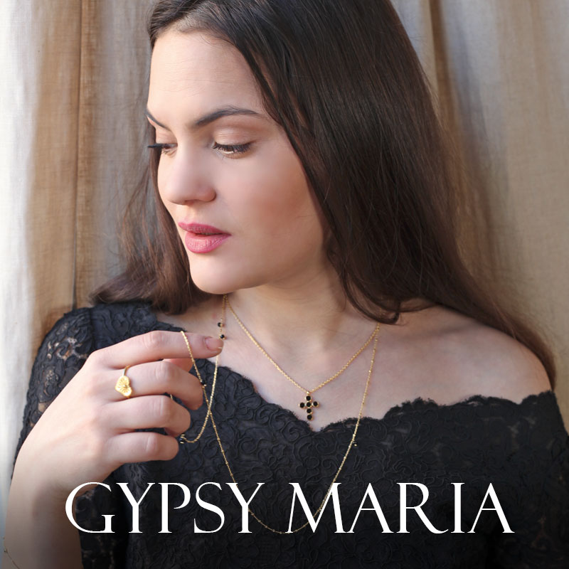 Collier GYPSY MARIA en Argent 925/1000 doré - croix avec oxydes de zirconium teintés noir