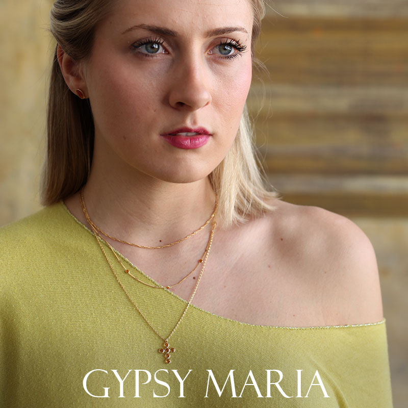 Collier GYPSY MARIA en Argent 925/1000 doré - croix avec oxydes de zirconium teintés orange