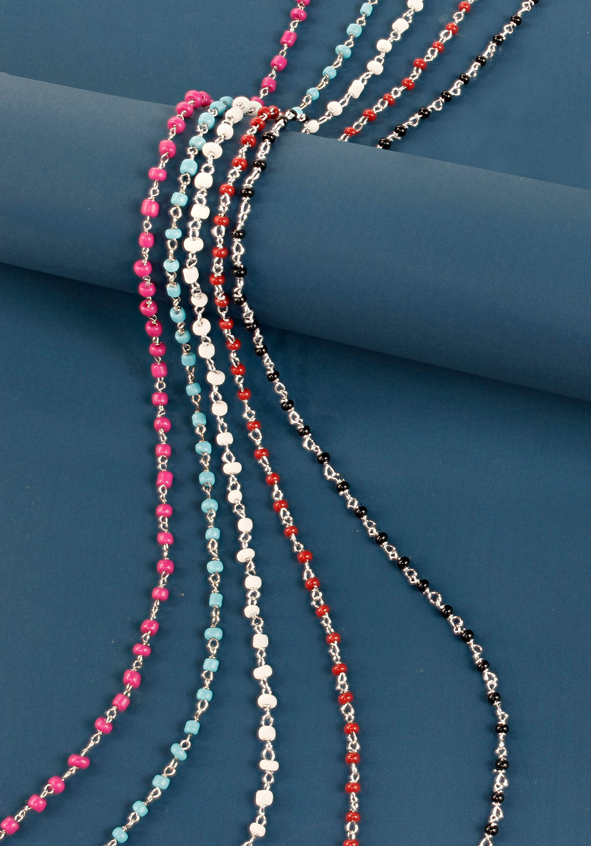 Collier perles de verre fuchsia, argent 925/1000 platiné