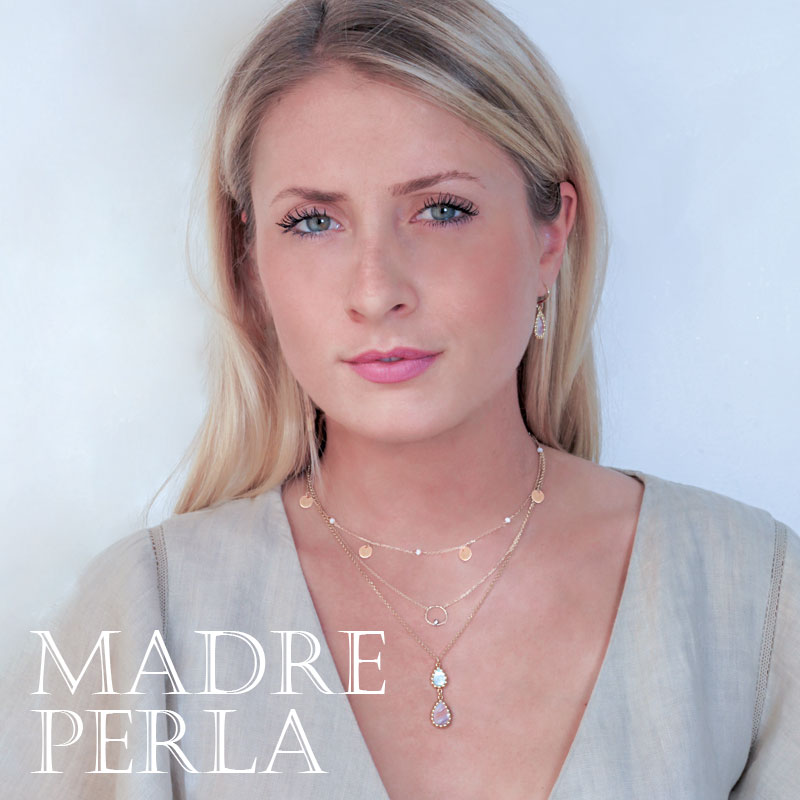 Collier MADRE PERLA 2 gouttes perlées en argent 925/1000 doré avec nacre blanche et rose