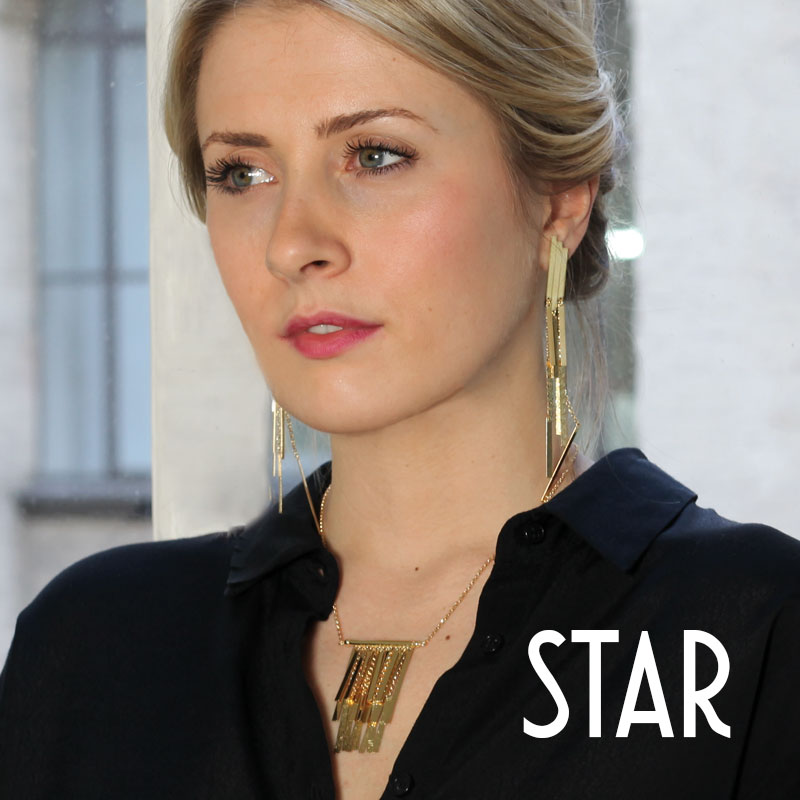 Collier STAR avec frange avec formes géométriques en Argent 925/1000 doré