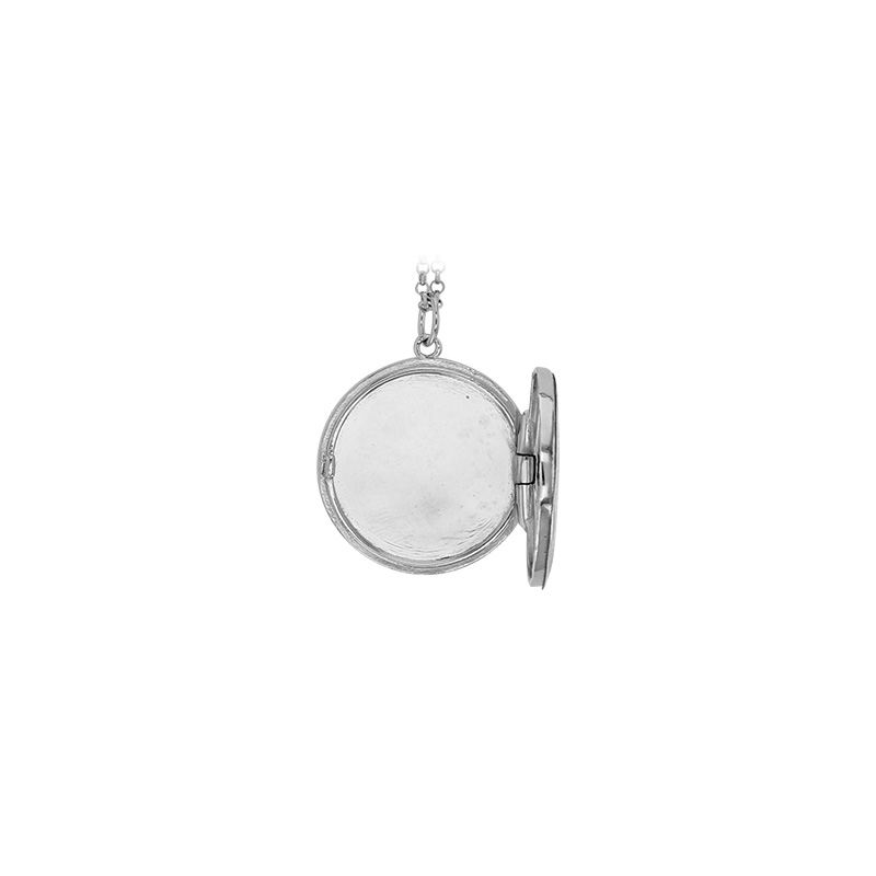 Collier cassolette ronde Amazonite entouré d'oxydes, argent 925/1000 rhodié