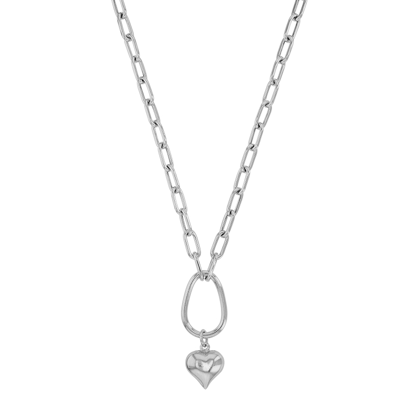 Collier ovale, coeur en pampille argent 925/1000 rhodié