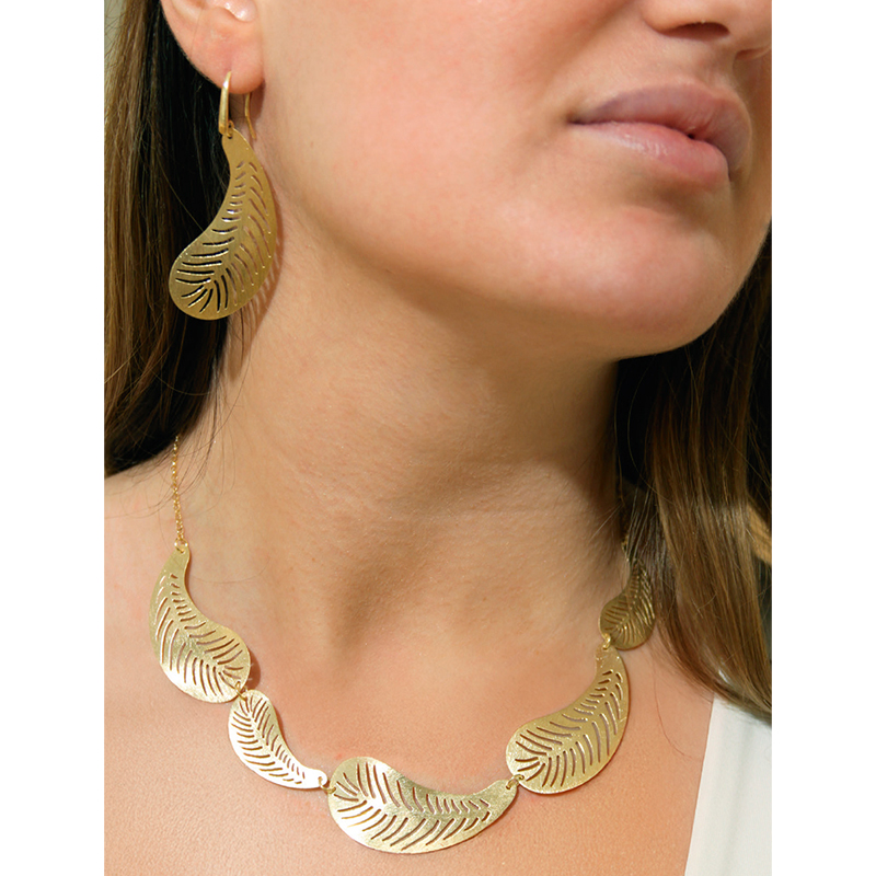 Collier 5 feuilles liées, argent 925/1000 doré