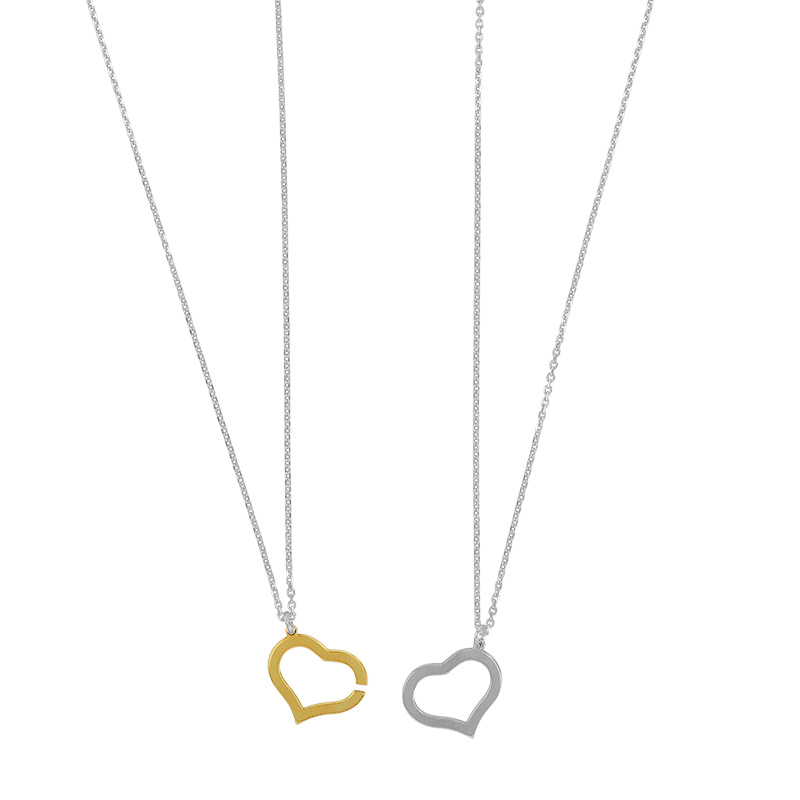 Collier avec c¶ur séparable bicolore et 2 chaînes, en argent 925/1000 rhodié et argent 925/1000 doré