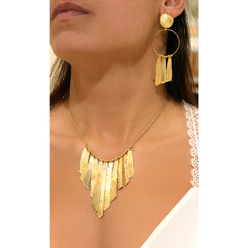 Collier boules et pampilles brossées, argent 925/1000 doré