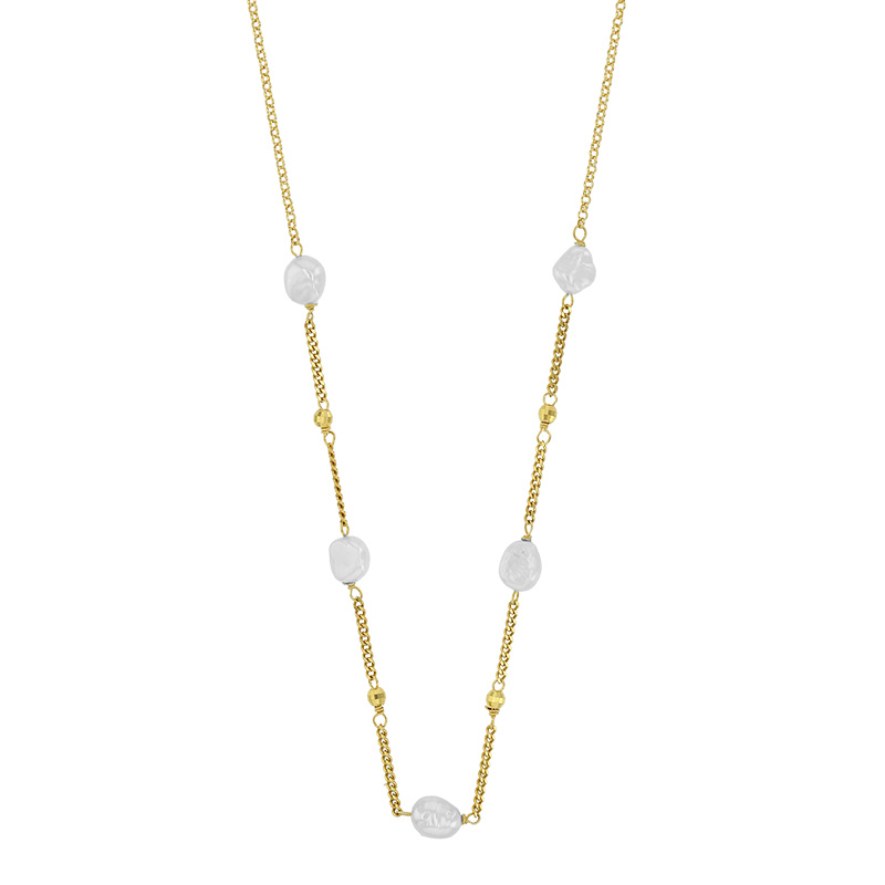 Collier orné de 5 perles de culture d'eau douce maille jaseron et gourmette en argent 925/1000 doré