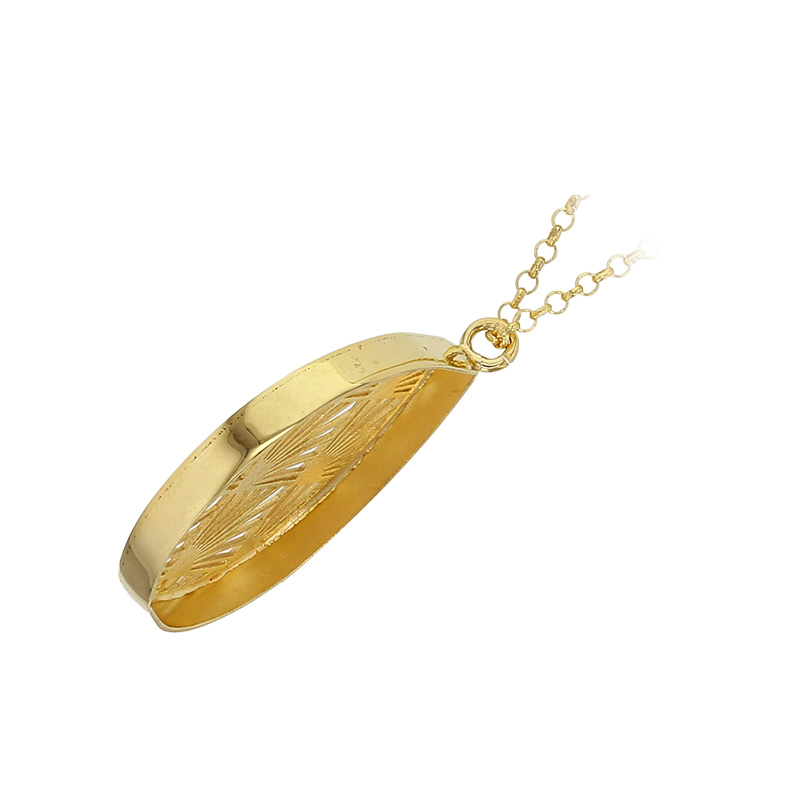 Collier forme goutte motif palmette orné d'oxydes en argent 925/1000 doré