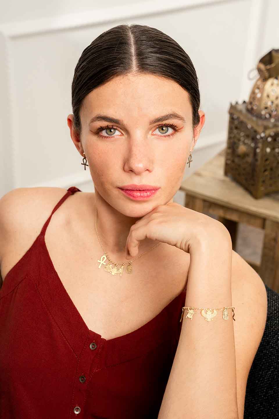 Bracelet argent 925/1000 doré orné de motifs Égypte Antique